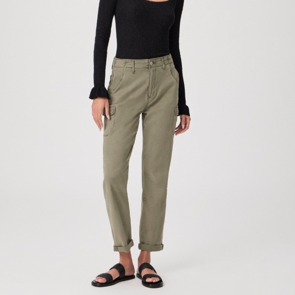 PAIGE Drew Vintage Ivy Green Cargo Pockets Pants, Cuffed NWT Relaxed Straight - Picture 11 of 11